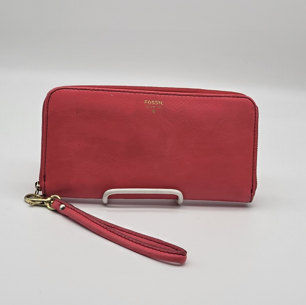 FOSSIL Sydney Leather Zip Clutch Wallet Wristlet Organizer